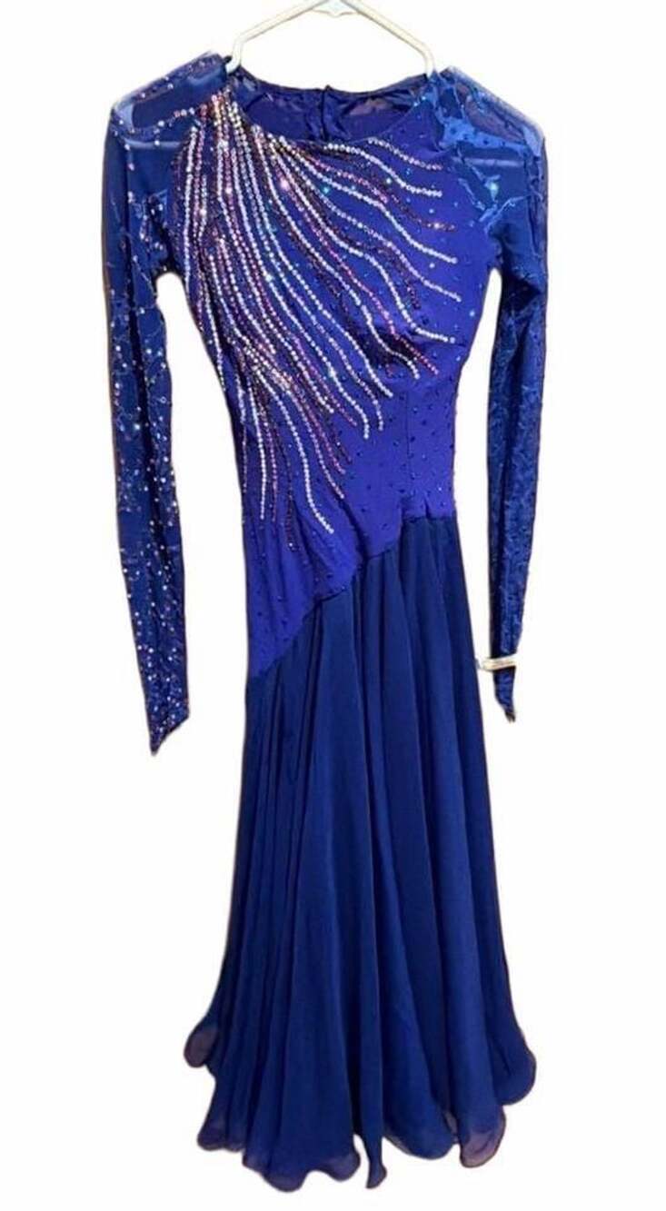 Ballroom Dance Dress Blue Crystal Rhinestone Competition Waltz Gown